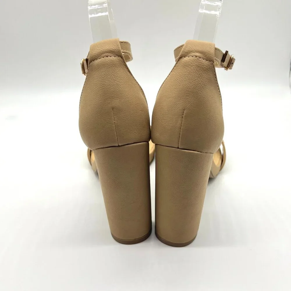 J. Adams Womens Size 9 Tan Beige Nude Neutral Block Heels Sandals Shoes‎